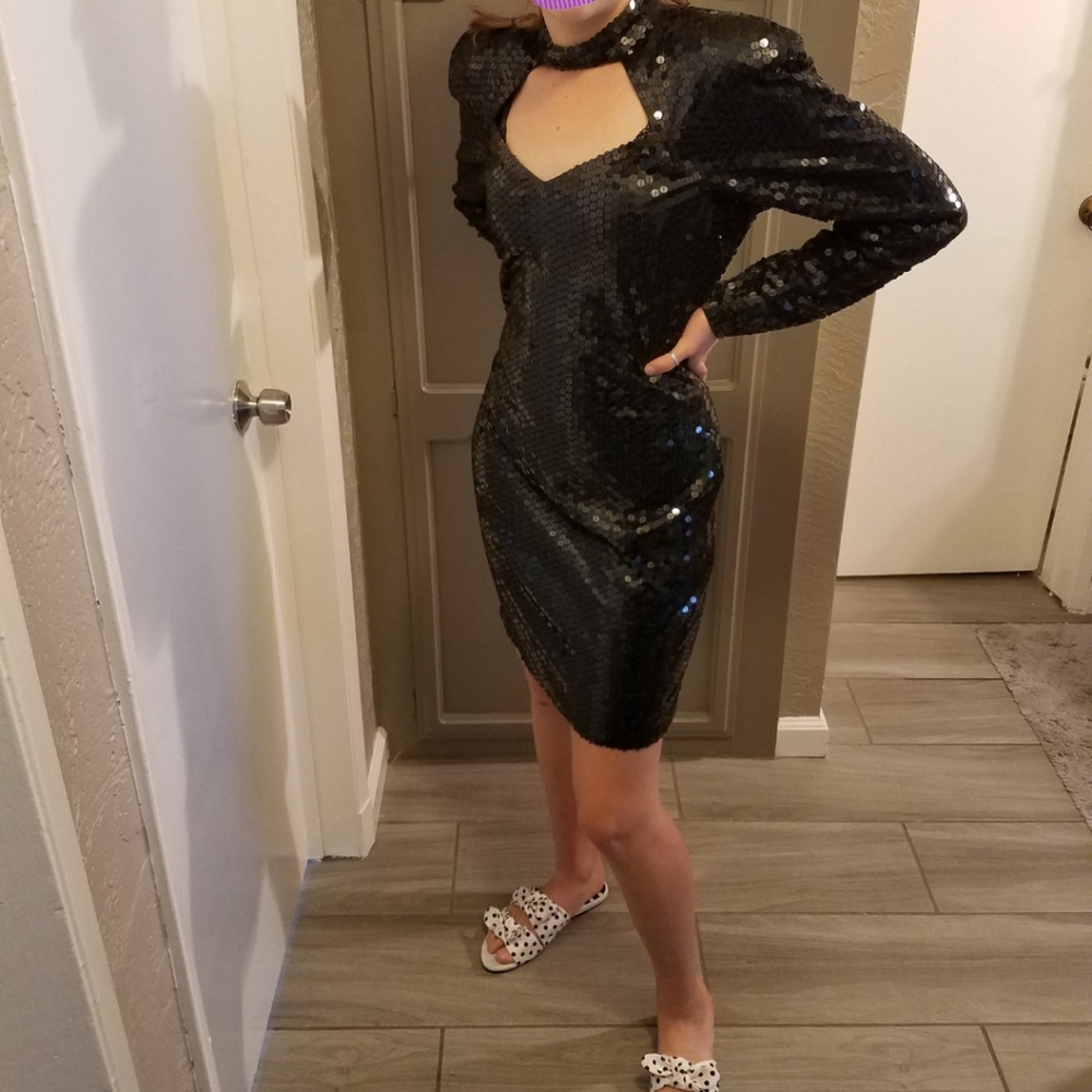 Vintage size 12 black sequin dress
